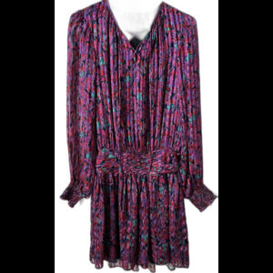 Ramy Brook Gessie Silk Floral Print Dress Size S Boho Peasant Cocktail Pleated